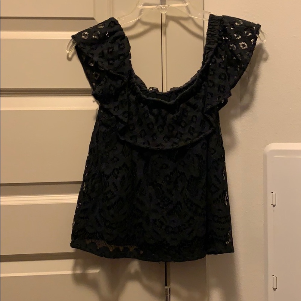 Black lace off the shoulder shirt